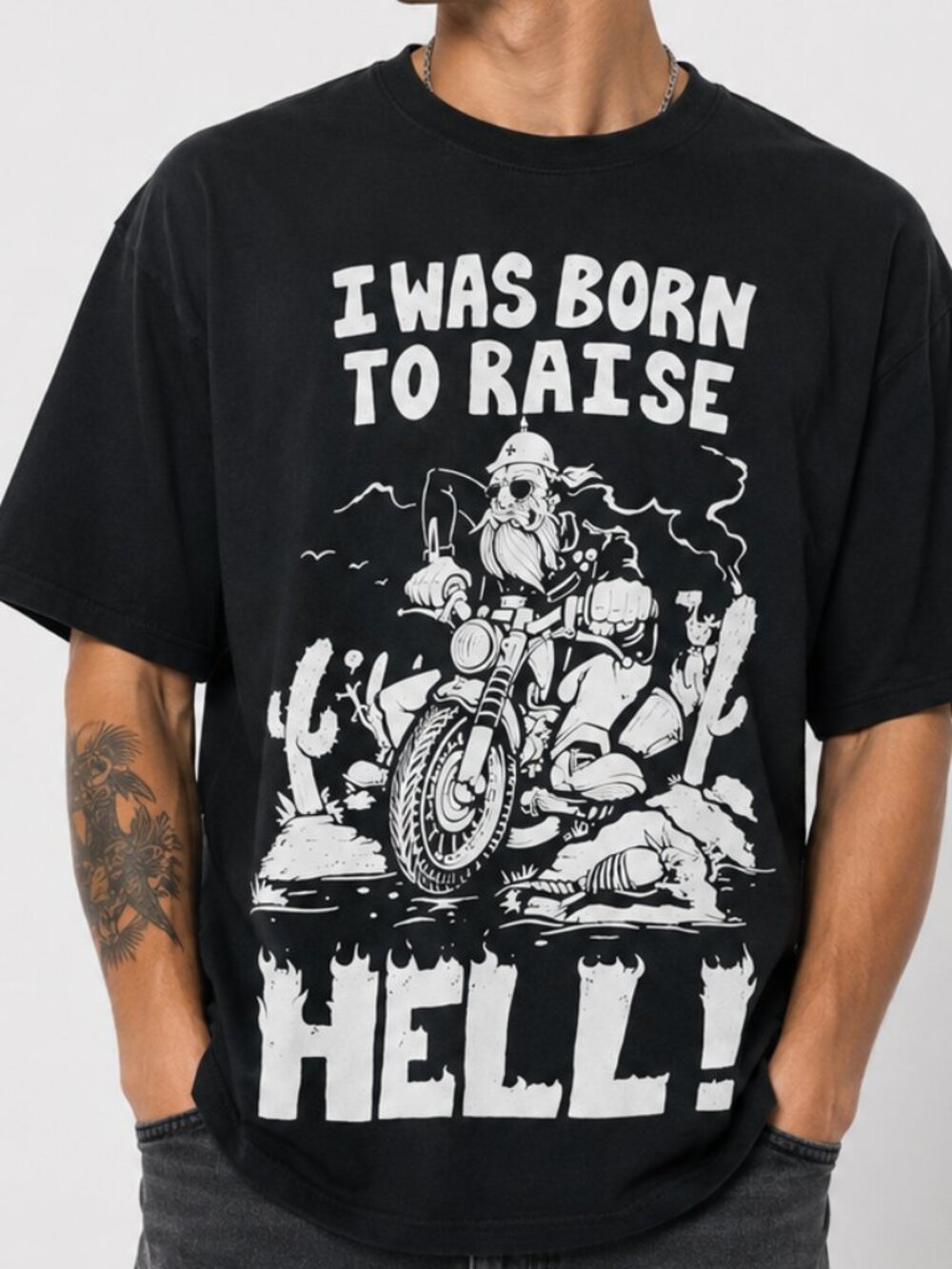 Born To Raise Hell Black Men Graphic Tee Shirt Medium